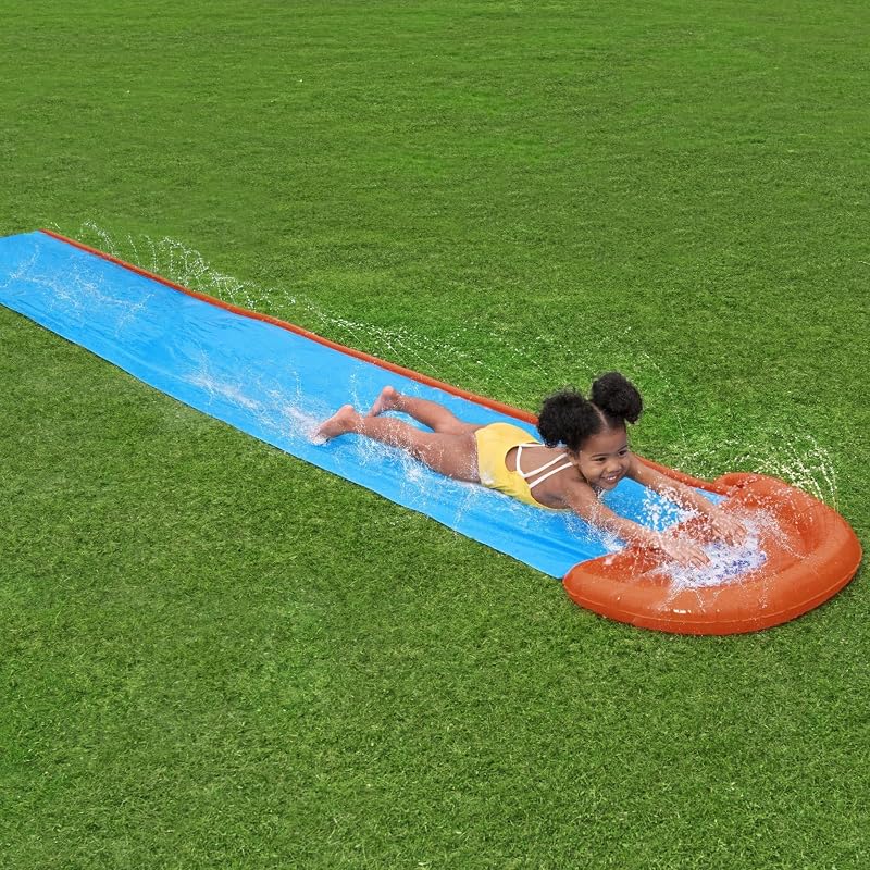 H20GO Single Water Slide, 4.88 m Inflatable Slip and Slide with Built-In Sprinklers
