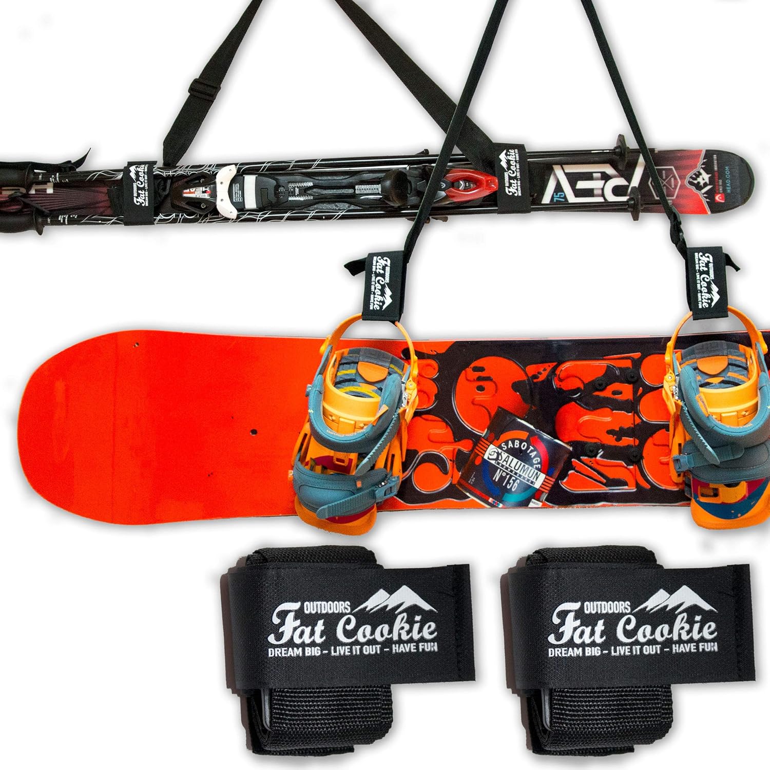Fat Cookie Outdoors Ski and Pole Carrier Strap for Carrying Snowboard