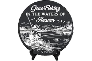 DIGIKAZZ Fishing Memorial Stone, Fishing in Heaven, Sympathy Gift Fisherman Stone for Loss of Dad, Grandpa, Brother, Son on Christmas