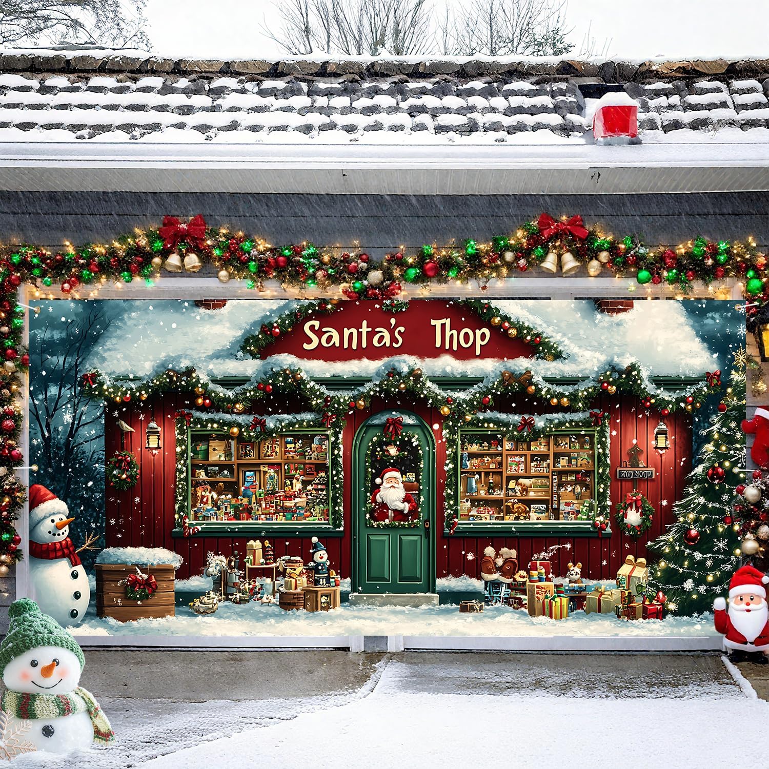 Photo 1 of 13x6Ft Garage Door Cover, Garage Door Decorations, Large Garage Door Xmas Cover, Xmas Banner Decorations for Party,Home,Outdoor,Indoor