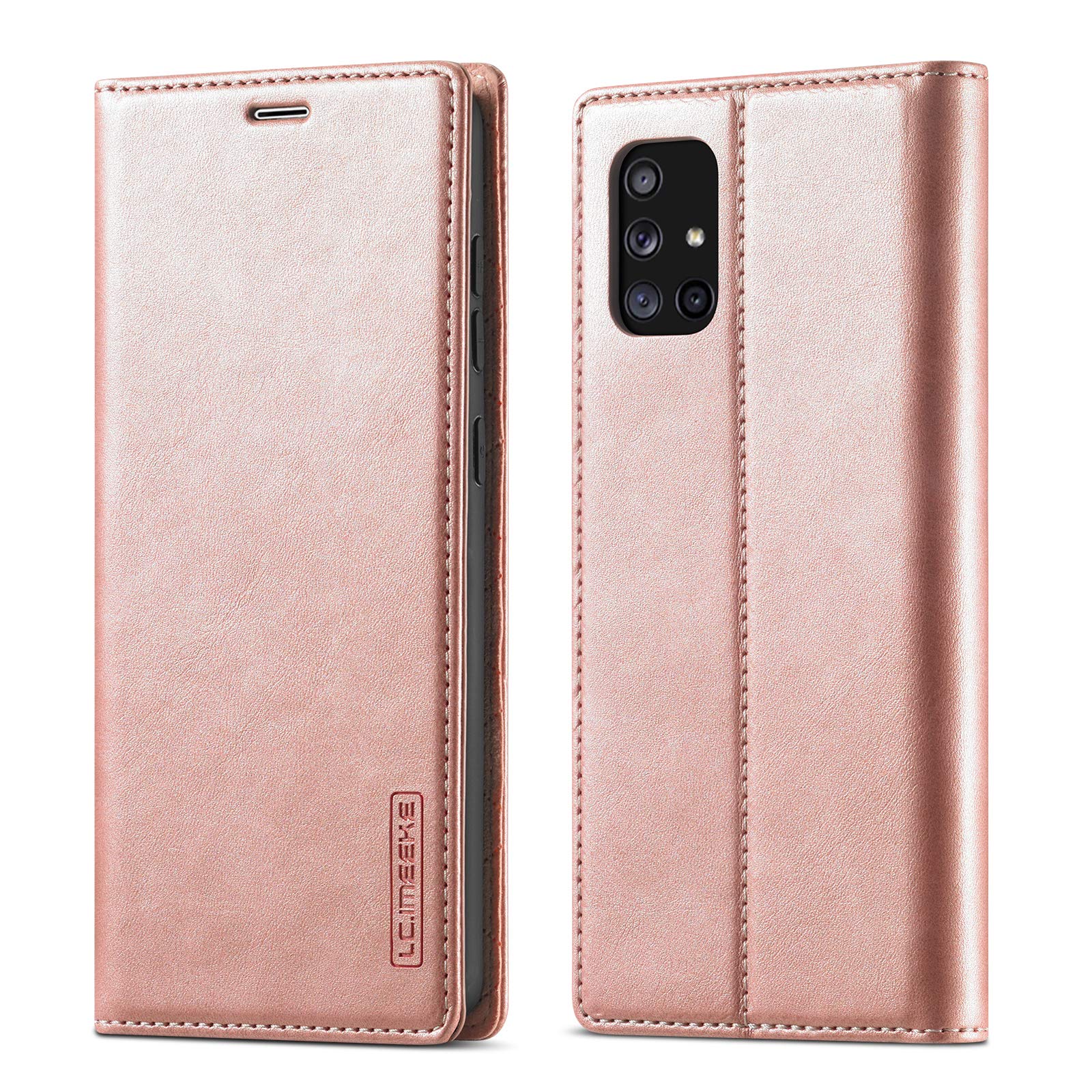 QLTYPRI Case for Samsung Galaxy A71, Vintage Matte Leather Wallet Case Card Slot Kickstand Magnetic Shockproof Flip Folio Book Case Cover for Samsung Galaxy A71 - Rosegold
