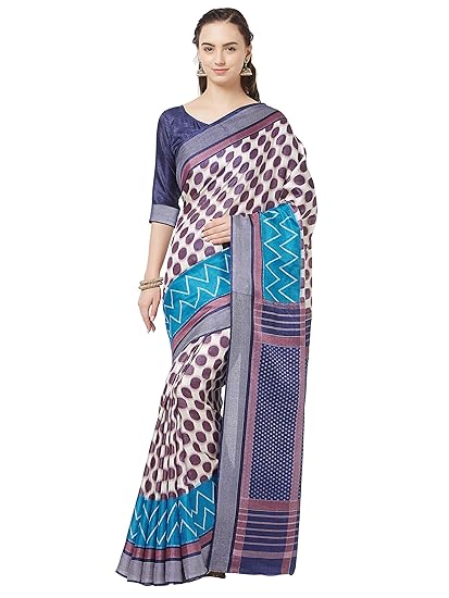 Womens Fancy Art Silk Polka Dots Printed Saree With Un-stitched Blouse Piece