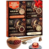 Premium Resin Incense Set - Aromatic Tree Gum Sap - Includes Frankincense, Myrrh, Dragon Blood, &amp; Copal - Natural &amp; Pure Aromatics for Spiritual, Meditation &amp; Home Fragrance - 4 x 40g