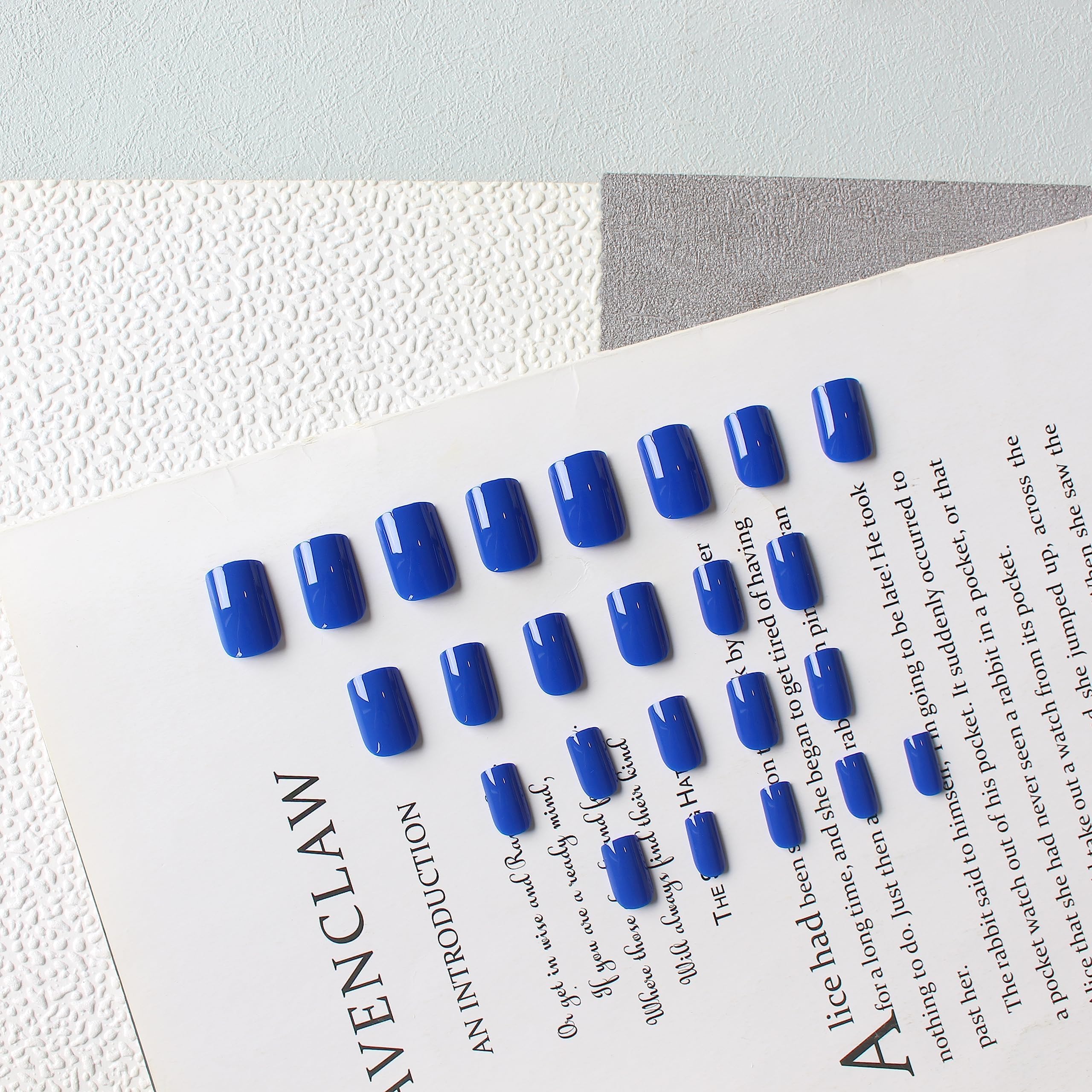 Royal Blue Press on Nails Short Medium Square Glue on Nails Set,KQueenest Solid Dark Color Fake Nails Short Coffin Acrylic Nails Press on Gel Nails for Women Reusable False Nails in 24 Pcs - Image 4