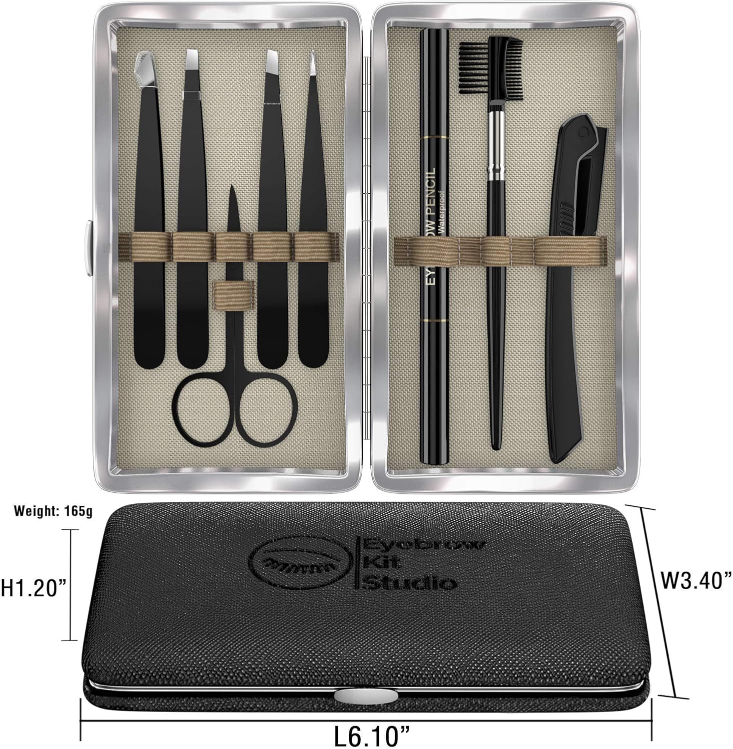 Eyebrow Kit, 8in1, Tweezers for Women and Men – Shaping, Grooming, Threading, Trimming Kit Including Razor, Pencil, Eyebrow Scissors and Brush with Portable Travel Case: Home Improvement