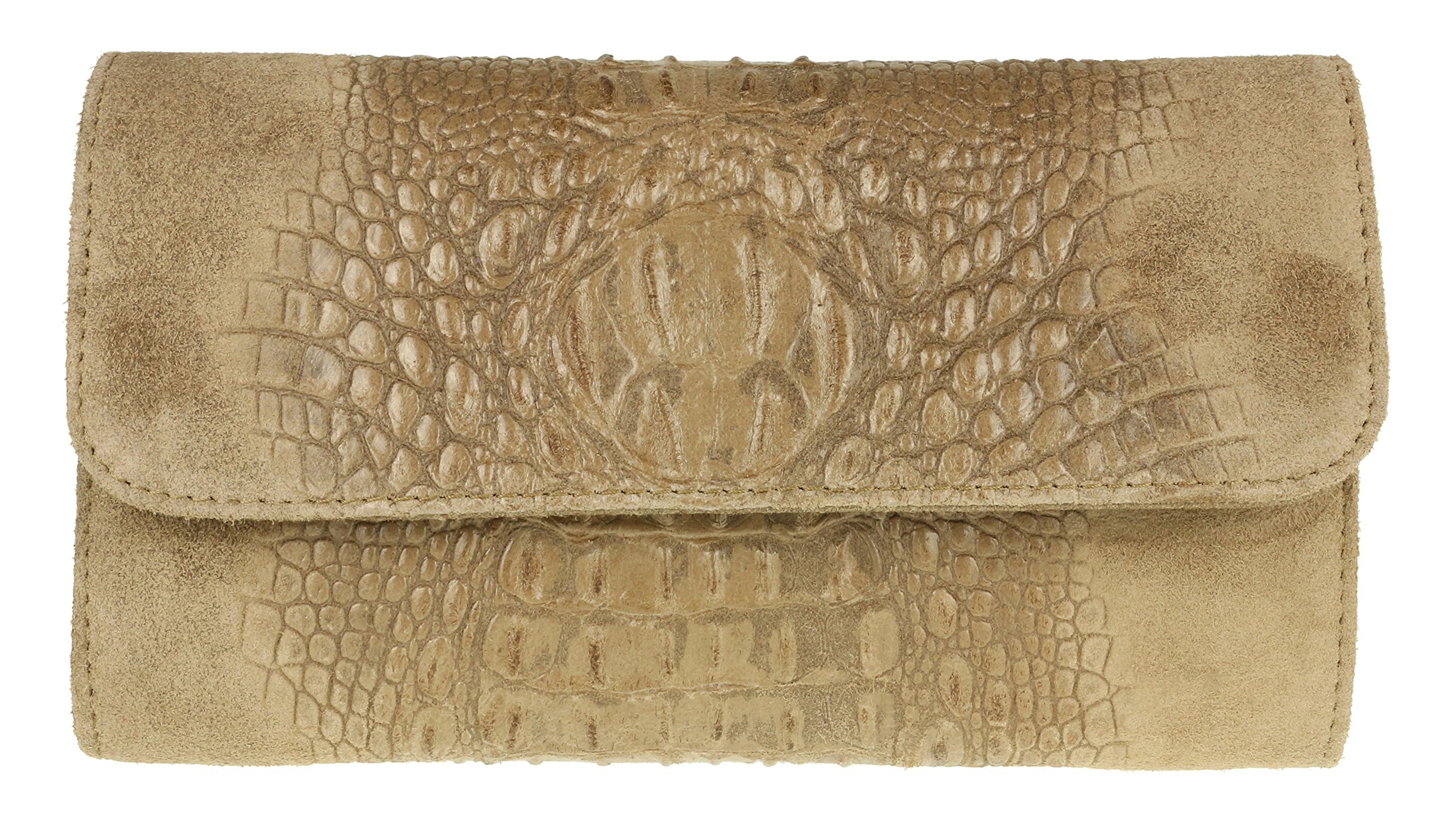 Girly Handbags Womens Croc Suede Clutch Bag Italian Leather - Khaki