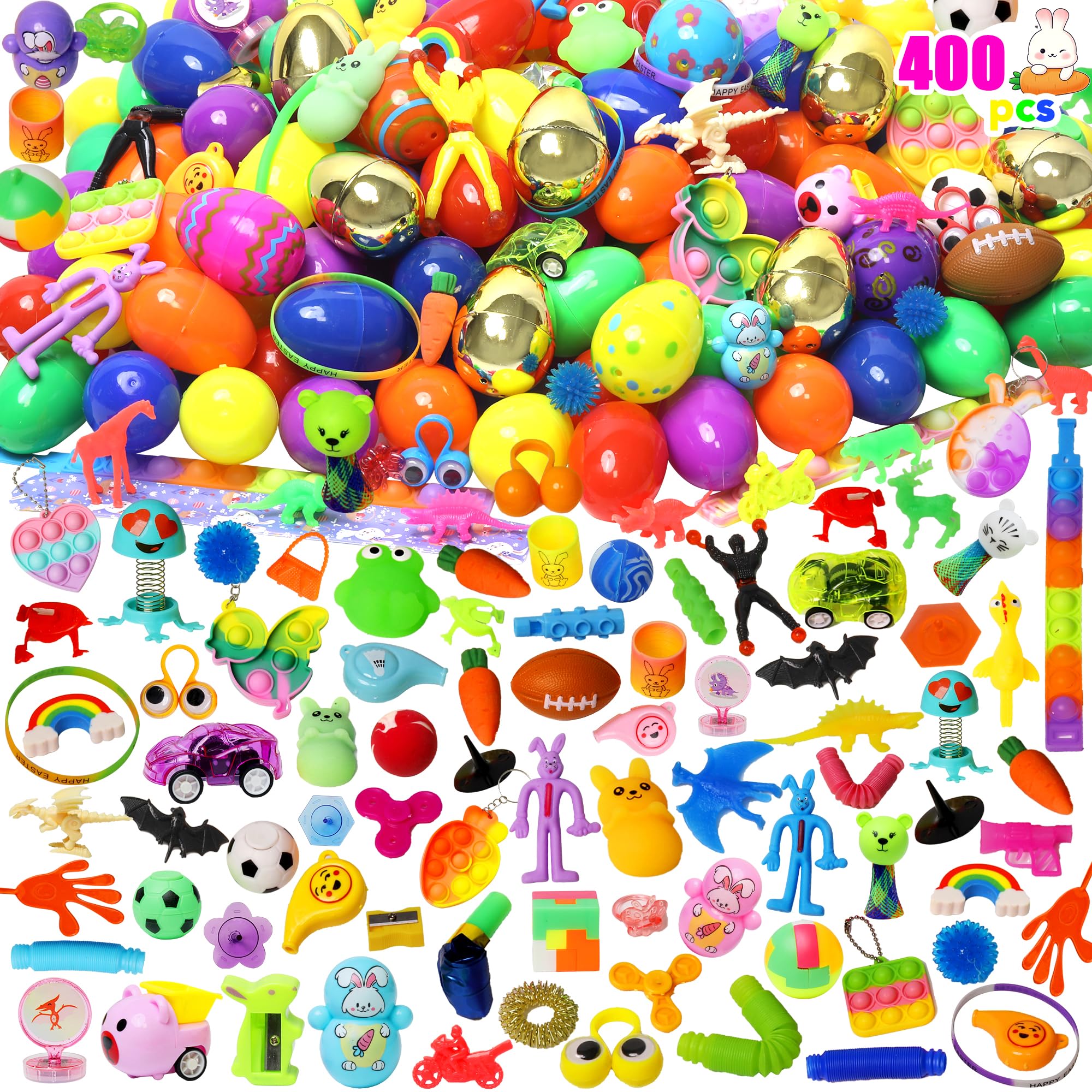 Supovil 400 Pcs Prefilled Easter Eggs with Toys Inside,Easter Basket Stuffers,Non Candy Surprise Easter Egg Fillers,Bulk Toys,Party Favors,Classroom Prizes