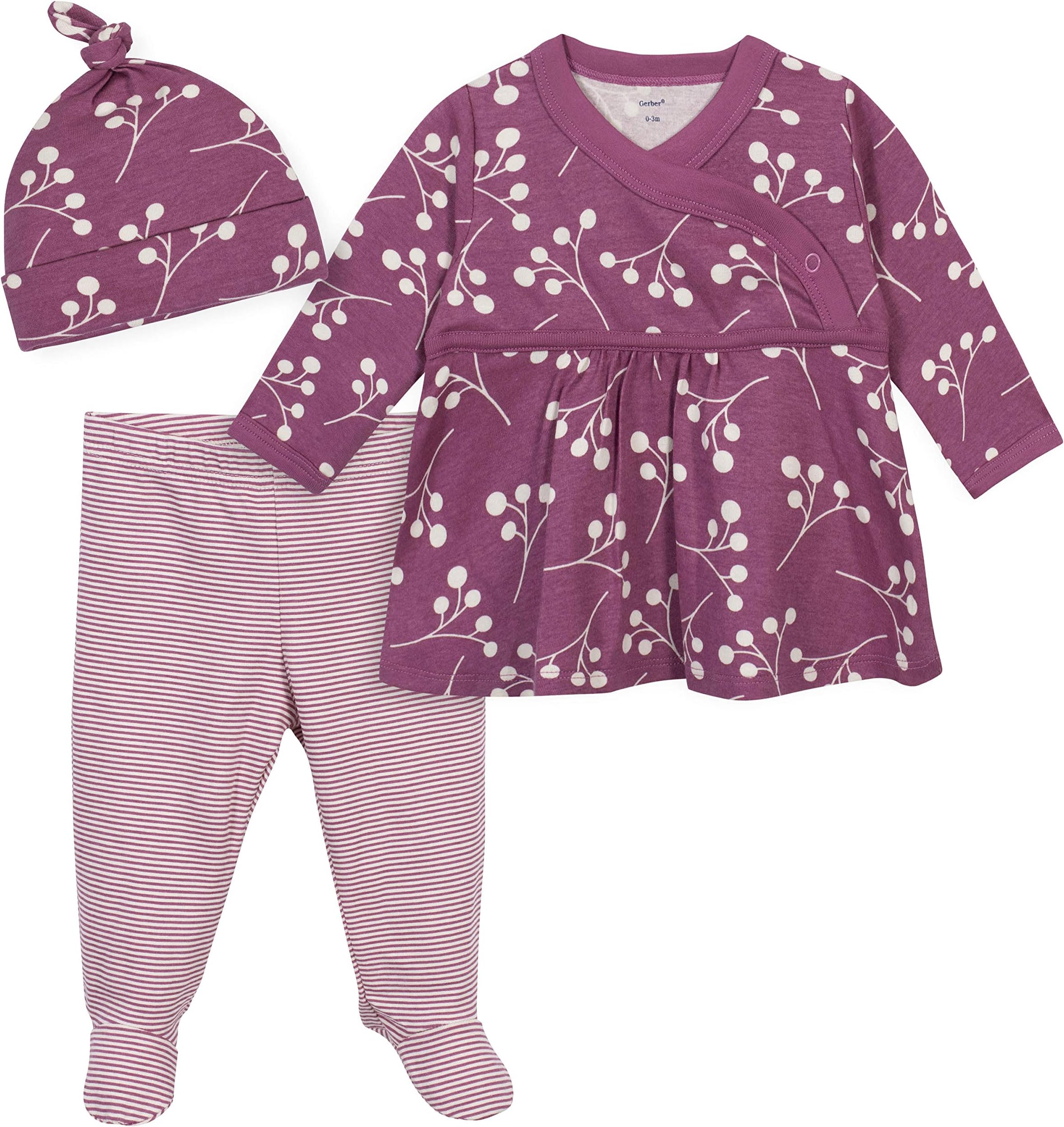 baby-girls 3-piece Shirt, Footed Pant, and Cap Set
