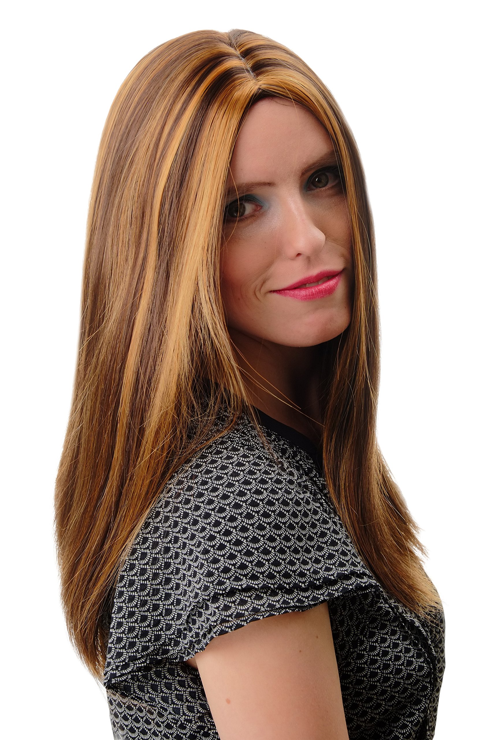 WIG ME UP - GFW2468-G74 Lady Quality Wig medium length straight middle parting streaked mixed brown