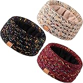 MUTKIS Winter Headbands for Women 3 Pack, Ear Warmers for Women Knit Thick Fleece Lined, Ear Muffs for Cold Weather Stocking Stuffs(Confetti Black&Confetti Oatmeal&Confetti Burgundy)-001