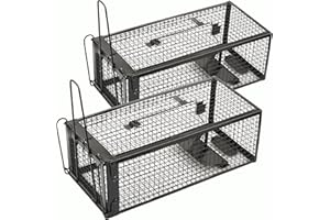 Anyhall 2-Pack Rat Traps Humane Live Mouse Vole Chipmunk Trap Cage for Indoors and Outdoors (Black)