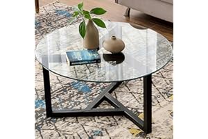 CRIPNAS 24" Inch Round Glass Table Top ,Transparent Tempered Glass Tabletop,1/4" Thick Pencil Polished Edge Multipurpose for Patio Lazy Susan Replacement Tabletop
