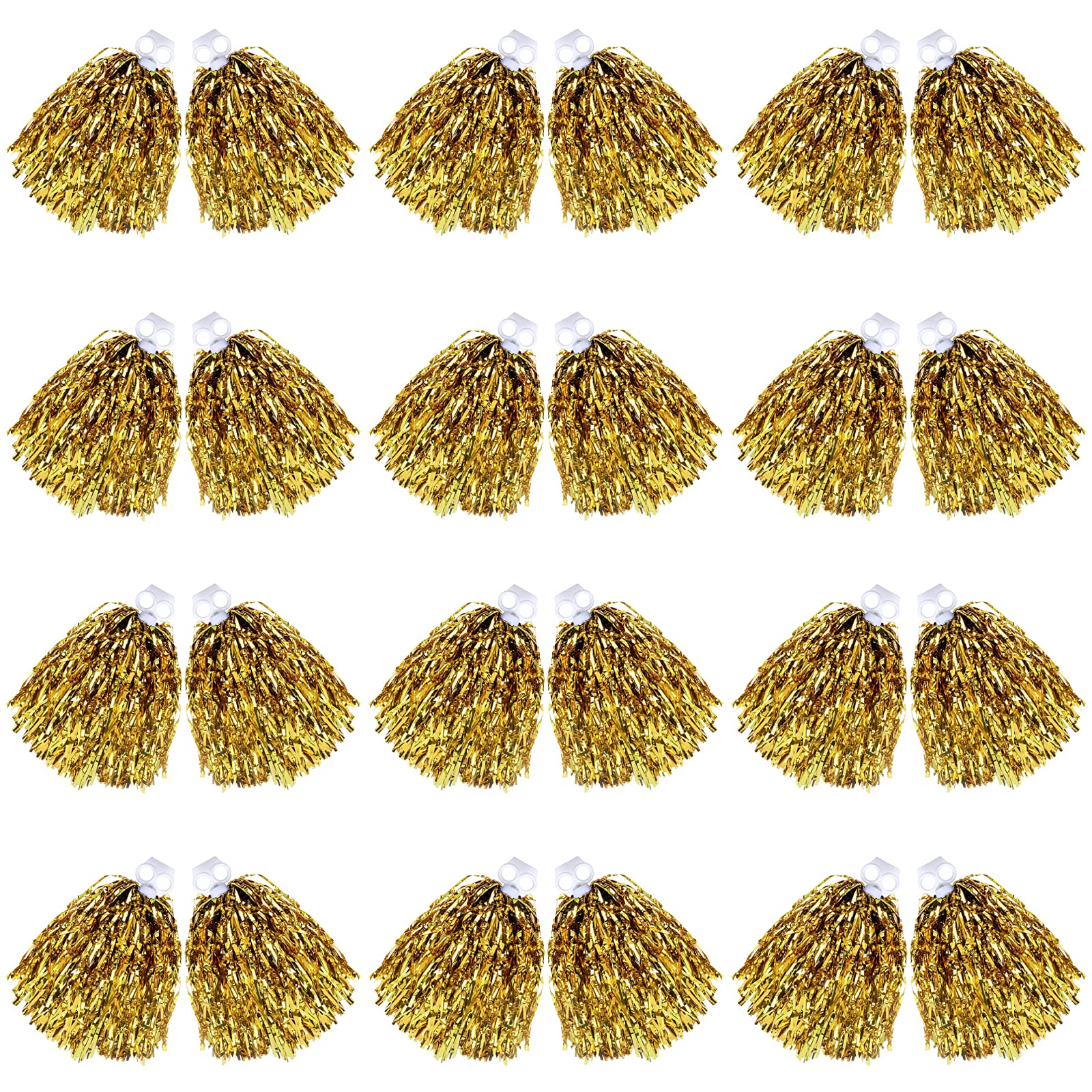 JOENCOST 24Pcs Bright Metallic Cheerleading Pom Poms, Foil Flower Ribbons Cheerleader Pom Poms with Finger-Friendly Ring for Adults Kids Girls Team Spirit Sports Dance Cheering(Gold)…