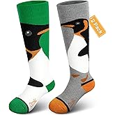 Merino Wool Ski Socks Kids 2 Pairs, Winter Warm Knee High Snowboarding Thermal Skating Socks for Boys Girls Toddlers