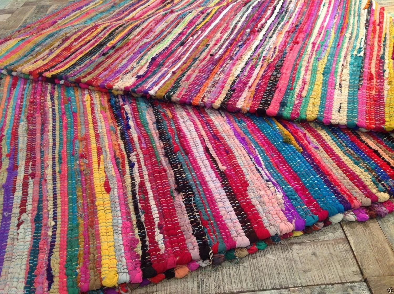Fair Trade Second Nature Fringed Multi Coloured Chindi Rag Rug Mat