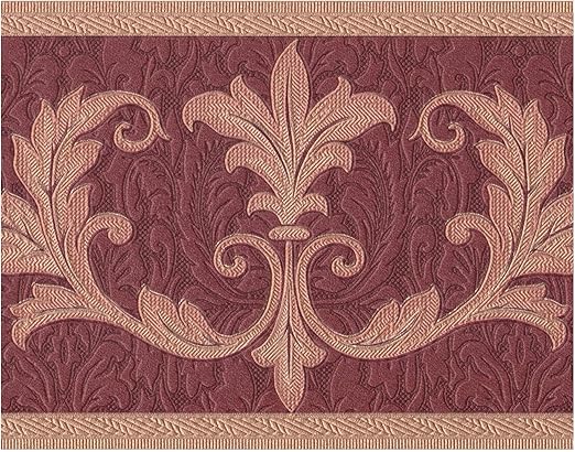 Amazon Com Wall Border Abstract Damask Beige Vines Garnet Red Wallpaper Border Retro Design Prepasted Roll 15 Ft X 7 In Kitchen Dining