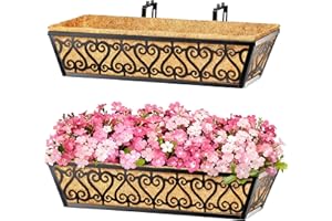 2 Pack 24 Inch Deck Railing Planter Box - Window Boxes Planters with Adjustable Brackets Coco Liners Balcony Planters Railing
