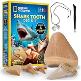 National Geographic Shark Tooth Fossil Dig Kit and Necklace for Kids | Replica Shark Teeth &amp; Fossils, Make a Shark Tooth Necklace, Excavation Tools, Paleontology Activity, STEM Learning