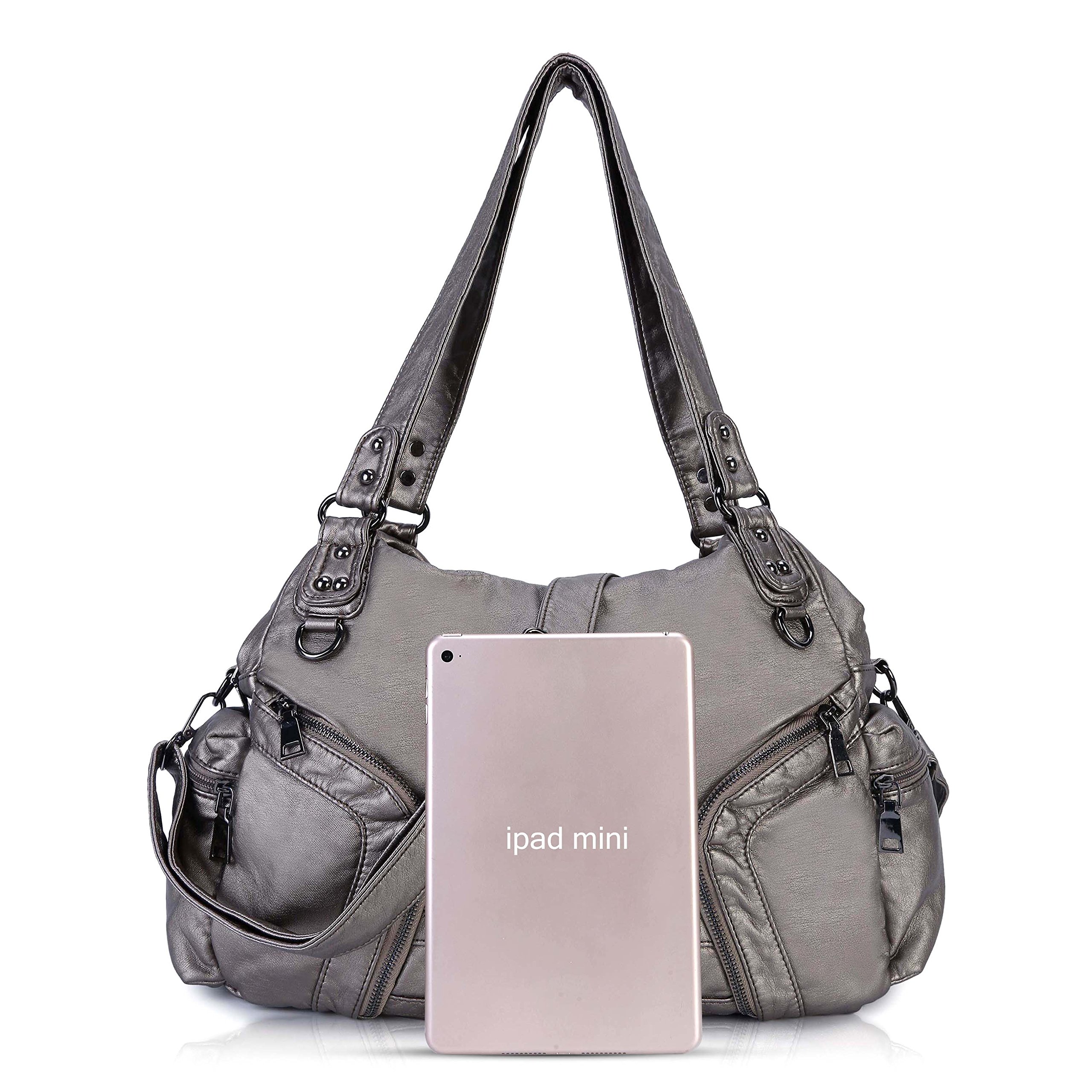 Women Handbag Soft Leather Purse Large Capacity Tote Bag Crossbody Shoulder Bag for Ladies (#SILVER)