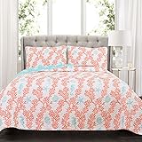 Lush Decor Dina Quilt Set, King, Blue/Coral