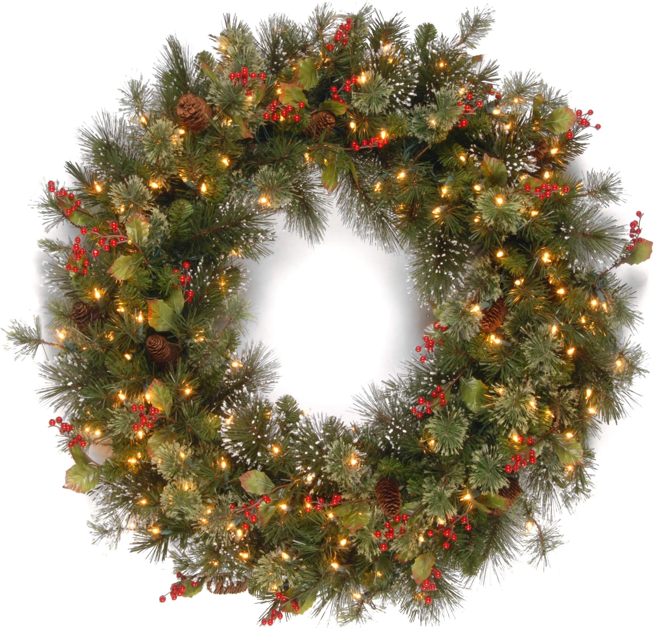Prugist Illuminati Collection 48" Wintry Pinw Wreath with 200 Clear s