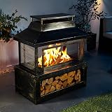 Neo Black Steel Outdoor Garden Log Burner Fire Pit Heater with Log Store view 2