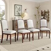 Merax Upholstered Dining Chairs Set of 4, Farmhouse Chair with High Back, Modern Seating for Kitchen, Bedroom &amp; Living Room, Cherry+Beige