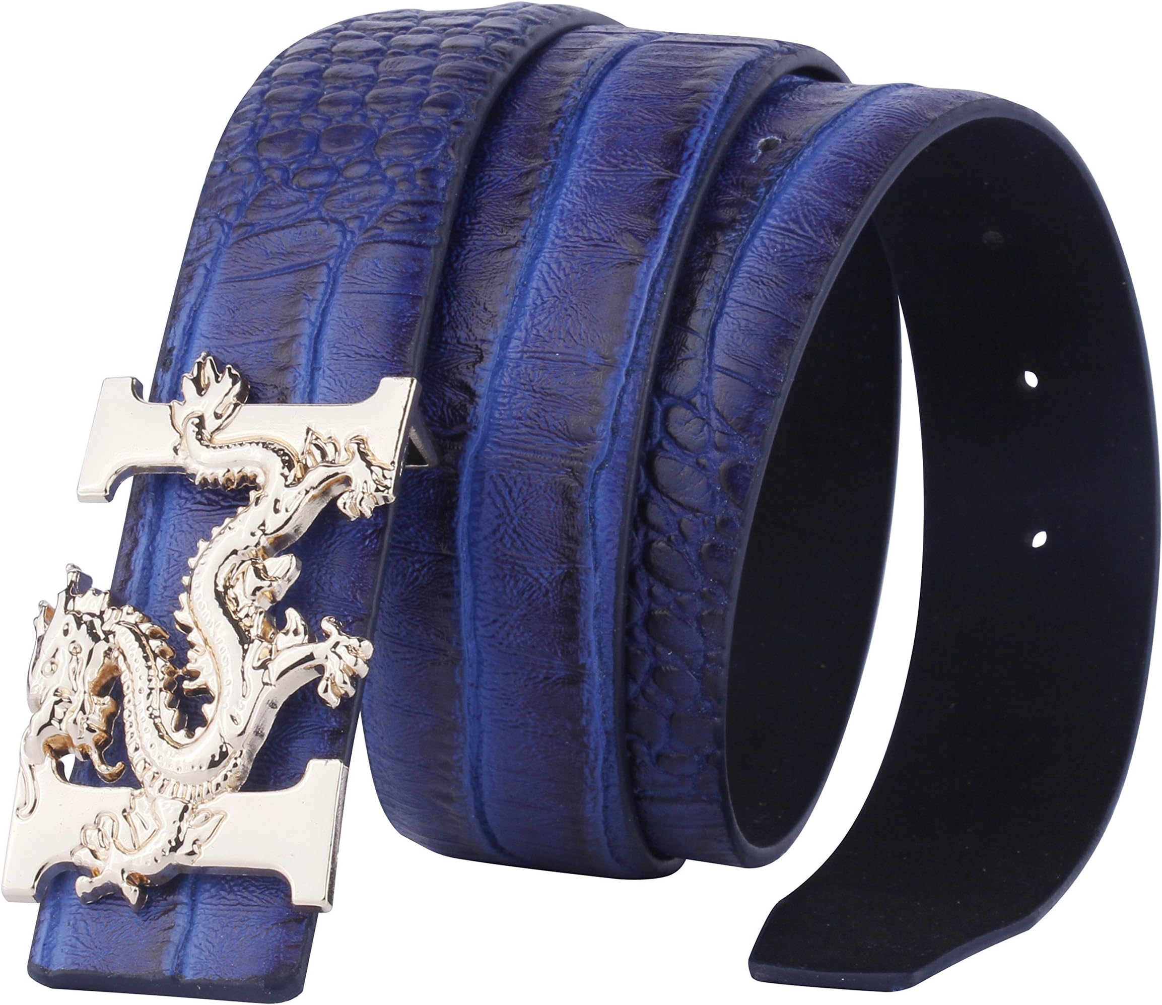 ALAKA Dragon Buckle Alligator Pattern Leather Mens Belt