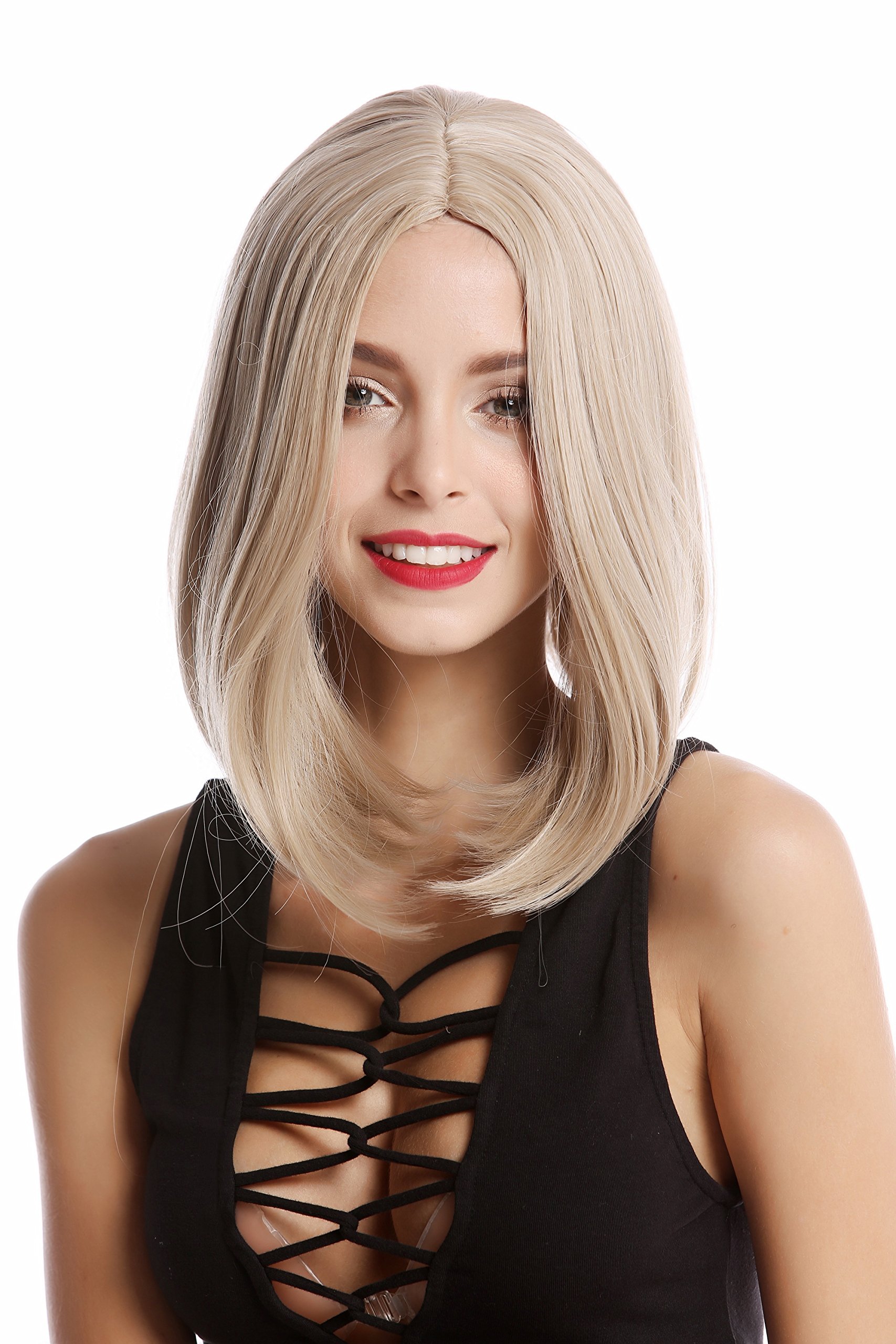 WIG ME UP - YZF-4356-16/26/silver Lady Quality Wig short shoulder length Bob Longbob straight middle-parting blond slivery gray grey mix