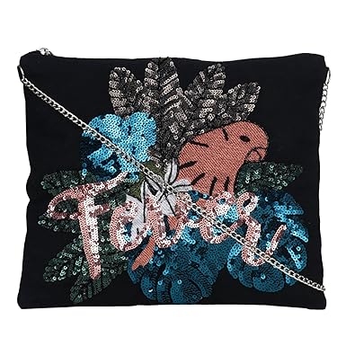 Diwaah Womens Evergreen Handmade Embroidered Zip Top Cross Body Sling Bag (Black)