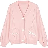Women Kawaii Sweater Cardigan with Cute Bowknot and Heart S-2XL