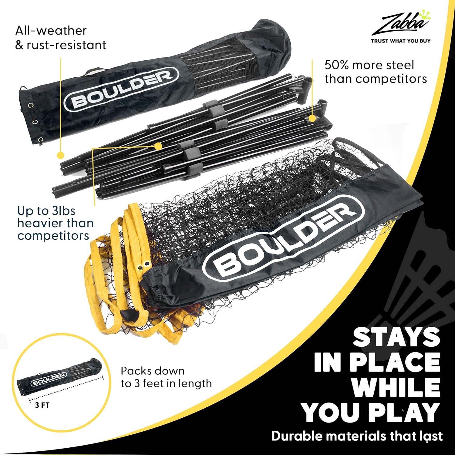 Boulder Portable Badminton Net Set - for Tennis, Soccer Tennis, Pickleball, Kids Volleyball - Easy Setup Nylon Sports Net with Poles : Sports & Outdoors