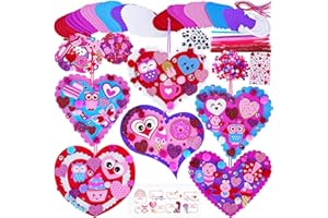 Winlyn 24 Sets Valentine's Day Heart Ornaments Decorations DIY Heart Ornaments Valentine Craft Kits Assorted Foam Heart Shape Stickers Googly Eyes for Kids Classroom Activity Gift Exchange Art Project