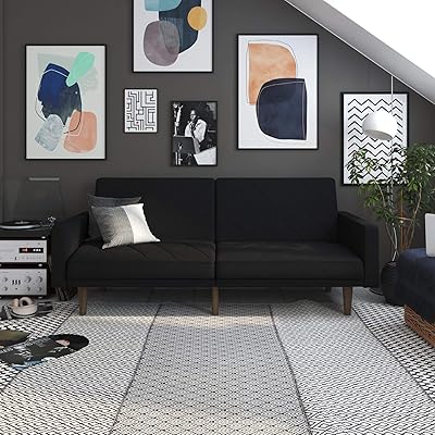 DHP Paxson Convertible Futon Couch Bed, Linen Upholstery, Black