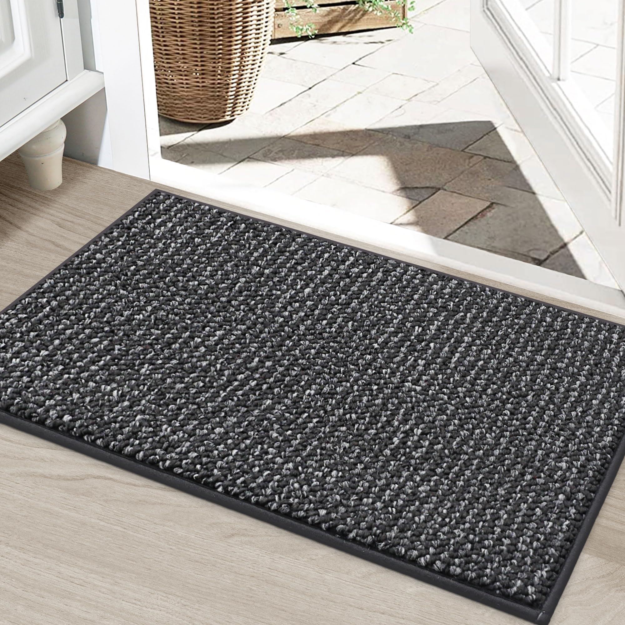 BEQHAUSE Doormat Indoor 60x90 cm, Dirt Trapper Door Mats Non-Slip, Low-Profile Indoor Mats, Resist Dirt Floor Mat Washable Entrance Mat for Front Back Door, Entryway, Hallway, Dark Grey