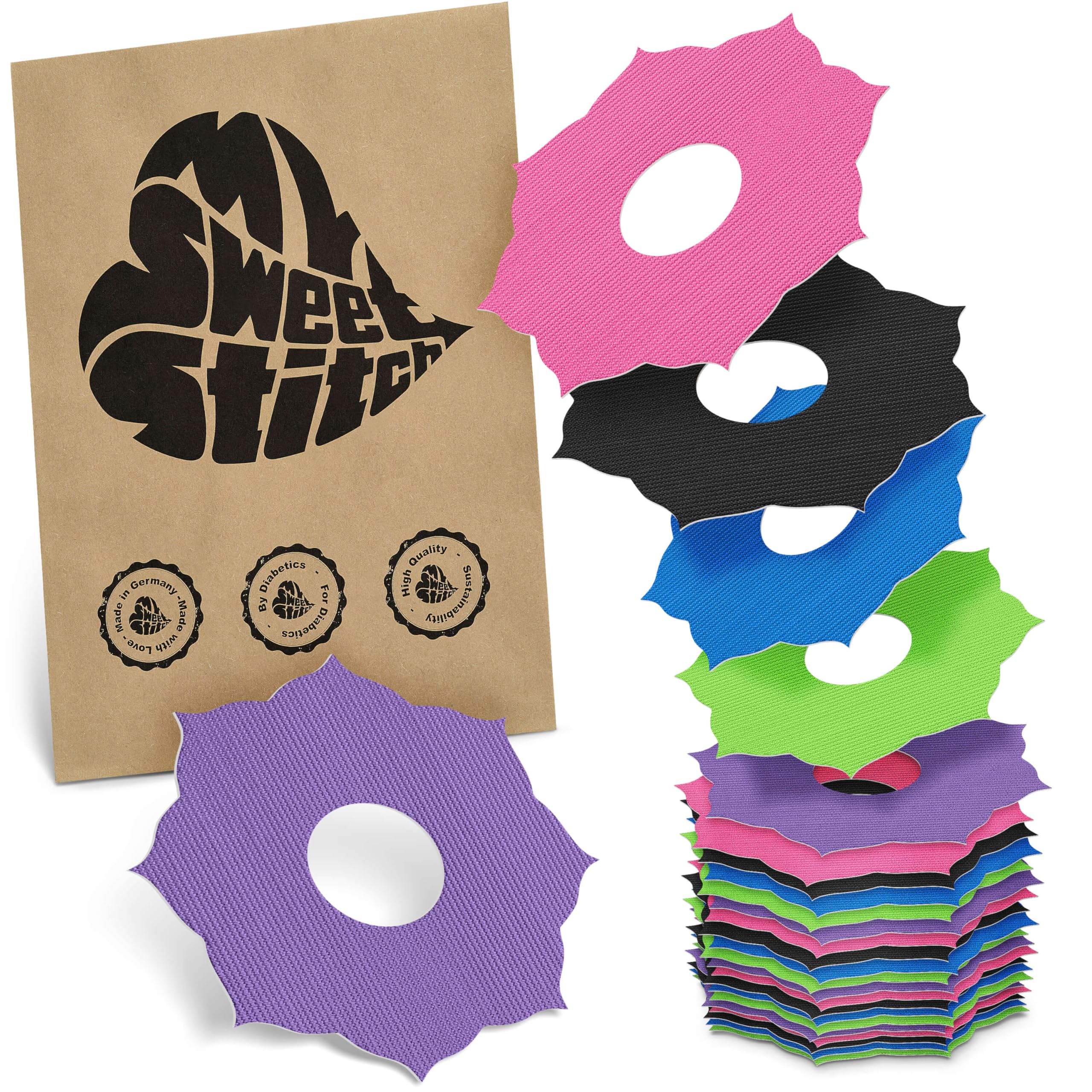 MySweetStitch - 25 x Freestyle Libre 3 Patches Mandala, Overpatch Ø 65mm, Waterproof, Breathable, Skin-Friendly, Made in Germany, Rainbow