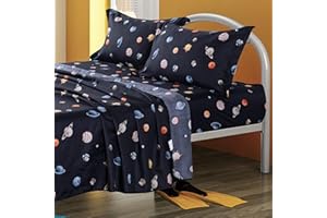TOTORO Planet Star Design Sheets Set Full Size 4 Piece Fitted Sheet Flat Sheet 2 Pillowcases, Microfiber Sheets for Matresses