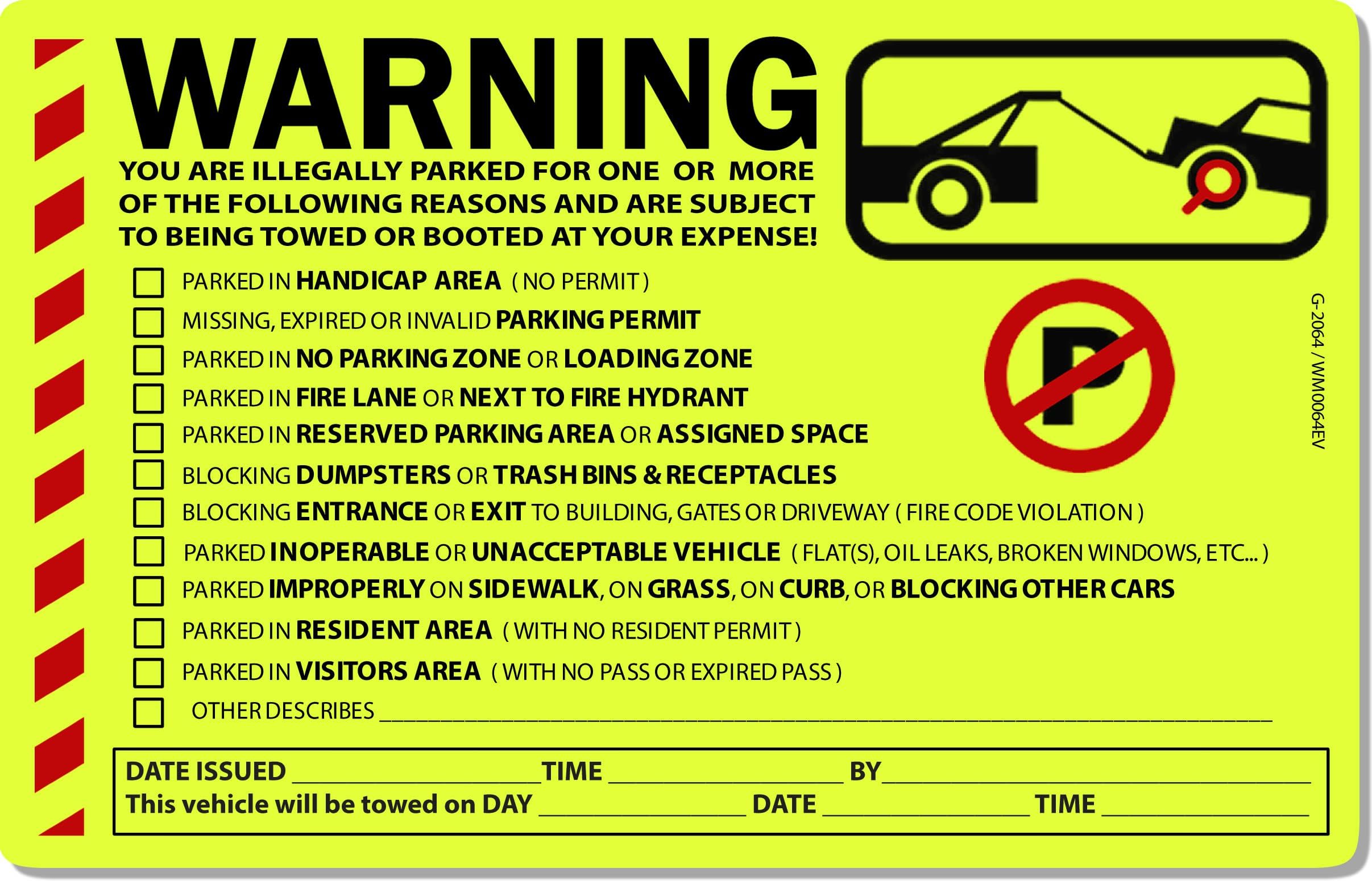 25 Yellow Fluorescent Multi-Reason Warning Stickers 8" X 5"