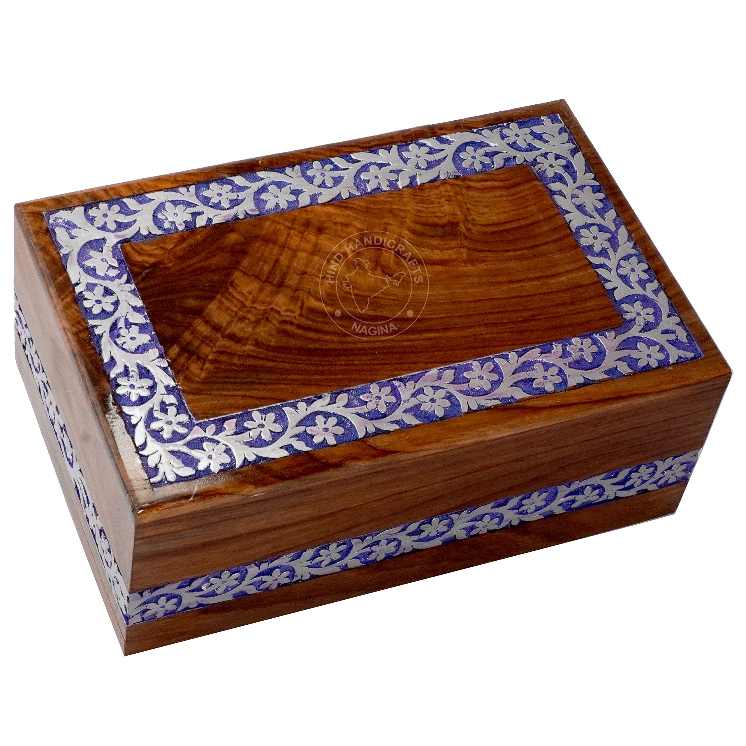 Hind Handicrafts Handmade & Handcrafted Rosewood Borders Engraving Wooden Cremation Urns for Human Ashes Adult, Funeral Urn Box (X-tra Large : 11" x 7.25" x 4.5" - 260lbs or 118kg, Silver Border)