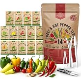 Organo Republic 14 Sweet &amp; Hot Peppers Seeds Variety Pack - 1,030+ Non-GMO Heirloom Pepper Seeds for Outdoor and Indoor Home Gardening, Including Pepper Cayenne, Habanero, Jalapeno, Poblano, Serrano