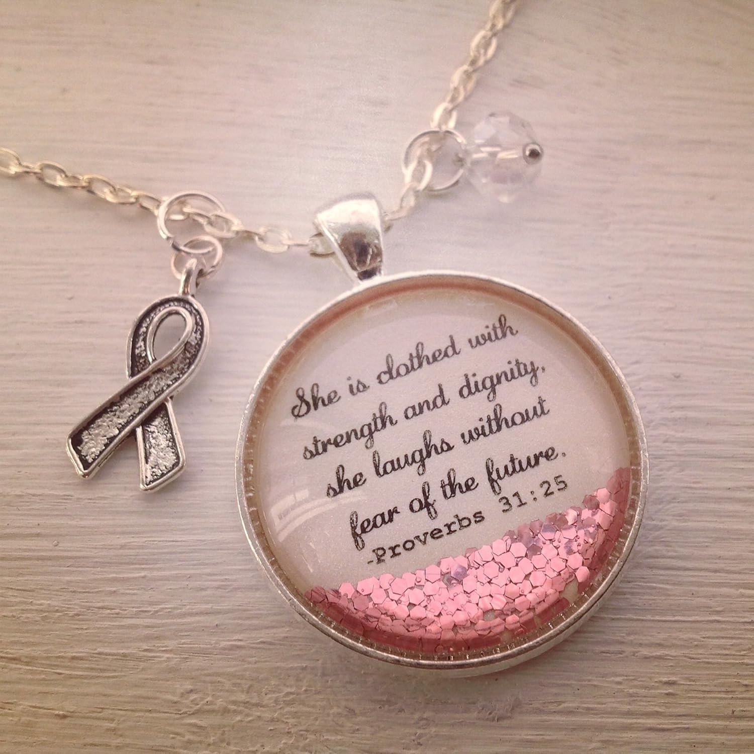 Breast cancer necklace, Proverbs 3125 breast cancer
