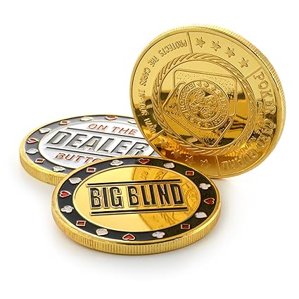Ganzoo Poker-Button Set im Etui (Metall-Münzen), 1x Dealer Button, 1x small blind, 1x Big blind
