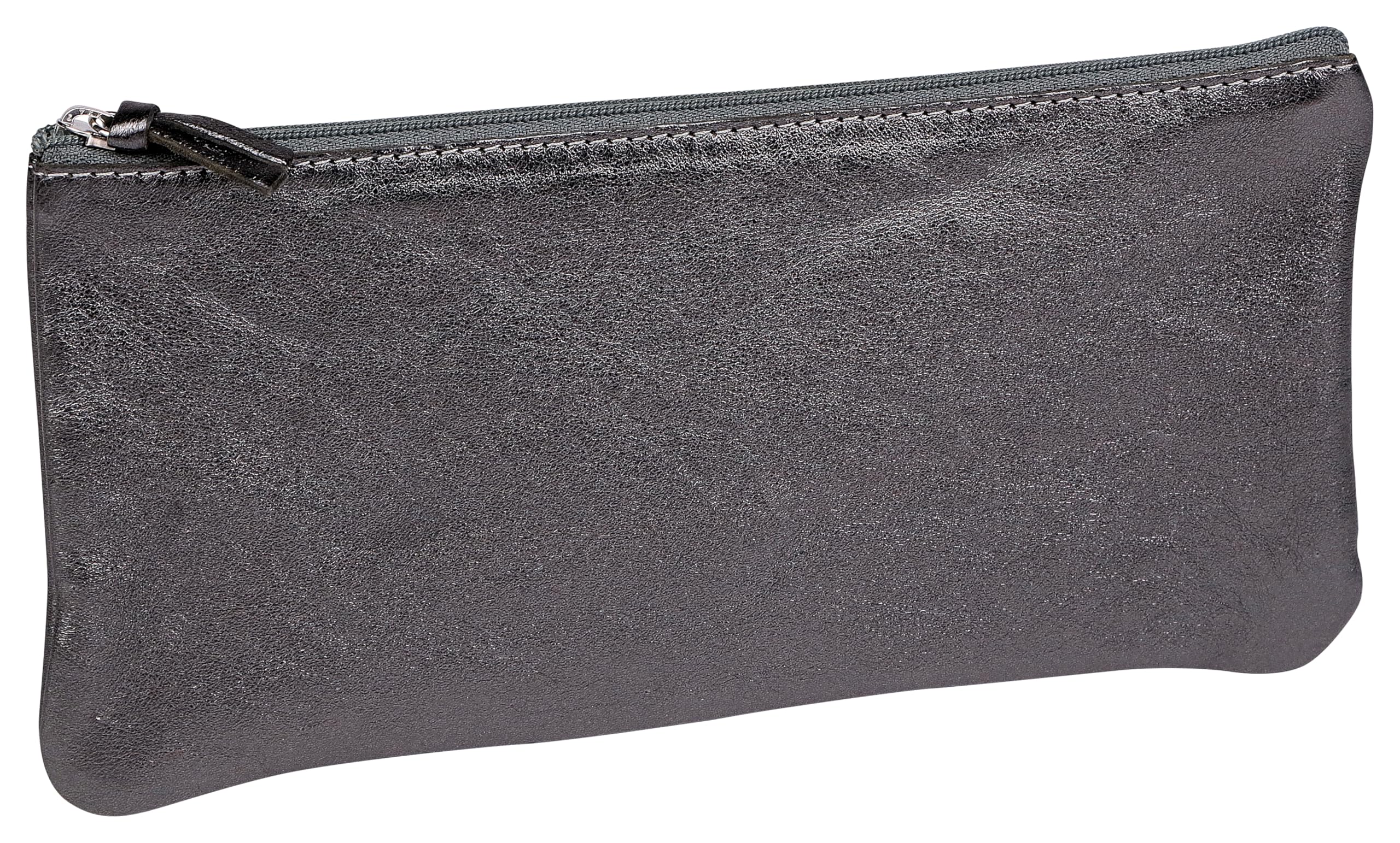 Clairefontaine 8703C - Flat School Pencil Case Graphite Iridescent Effect 22x11 cm in Genuine Lambskin Leather - School Supplies - Pencil Case - Pen Holder