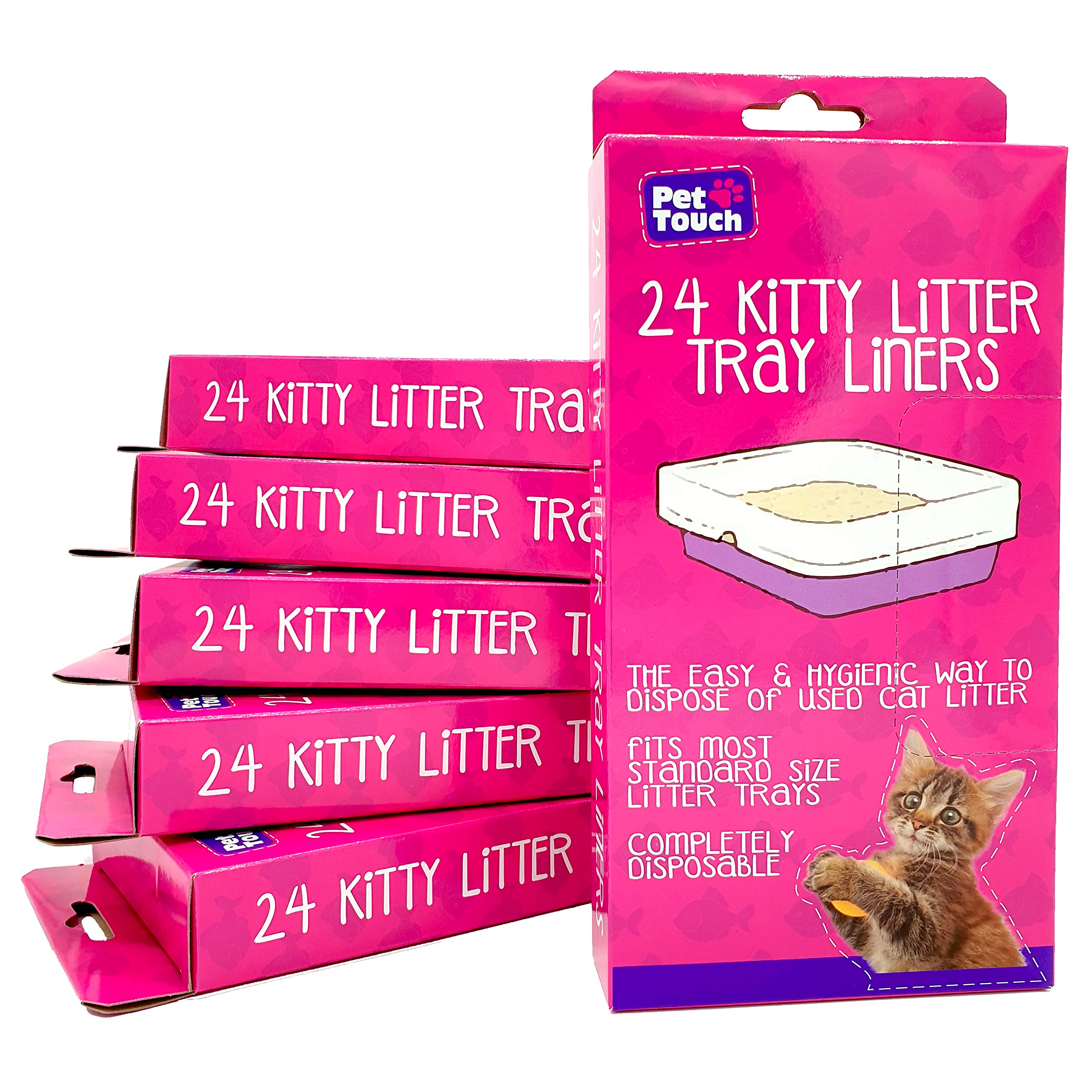 144x Kitty Cat Litter Tray Liners – Fits to Most Kitten & Cats Trays Liner – Disposable & Hygienic Waste Bags – Portable, Strong, Travel, Toilet Training (6 Boxes of 24 each)