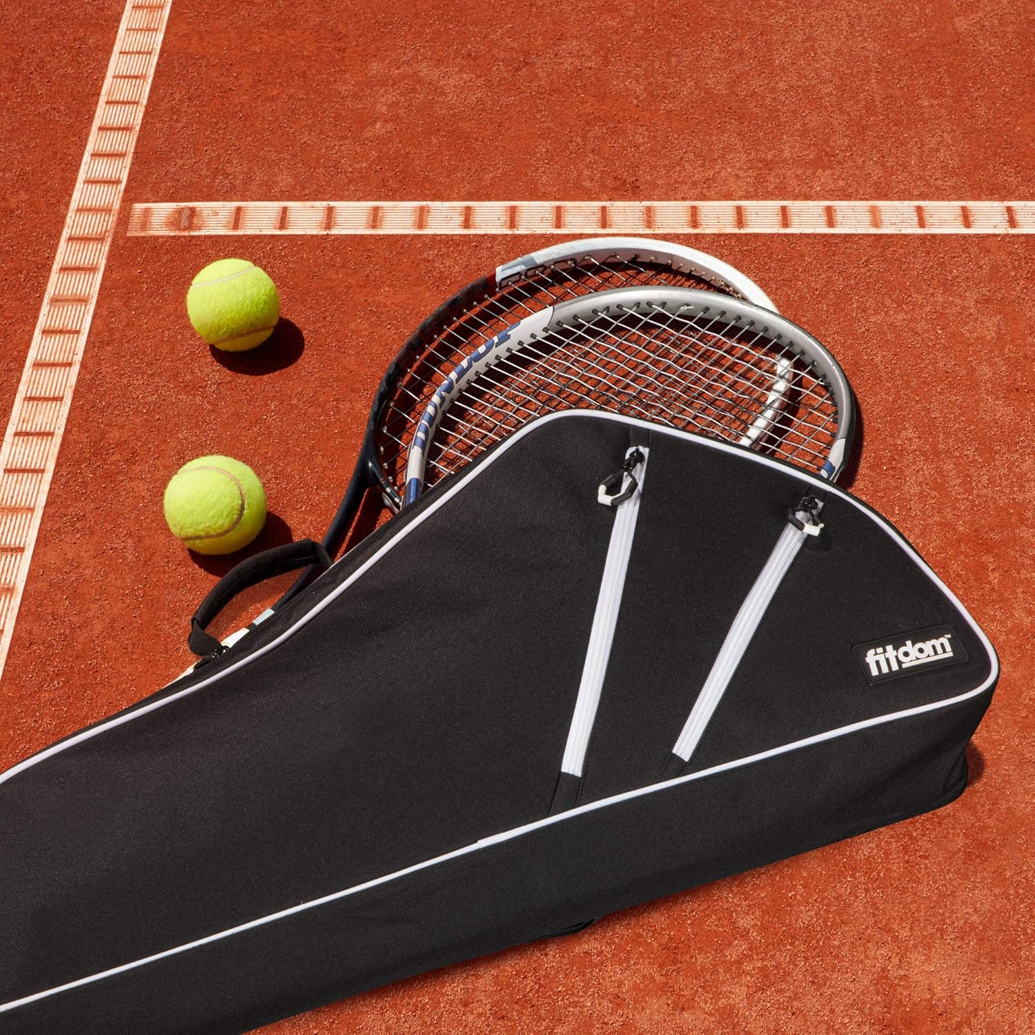 Fitdom Black Tennis Racket Bag - Can Carry Up to 3 Racquets. Perfect for Men, Women, Junior & Kids. Made from Heavy Duty Zipper & Durable Exterior for Your Gears, Towels, Balls and Accessories. : Sports & Outdoors