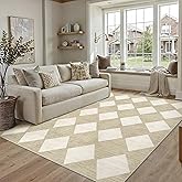 PureCozy 5x7 Checkered Area Rugs for Living Room Beige Machine Washable Large Rug Non-Slip Stain Resistant Low Pile Boho Accent Indoor Throw Carpet for Office Bedroom Dining Room Classroom