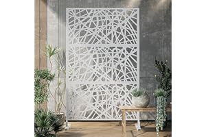 RTDTD Privacy Screen Outdoor Metal Privacy Screen with Stand Outdoor&Indoor Freestanding Decorative Privacy Screens Privacy Screen Divider Wall and Panel for Patio Garden Stripe White