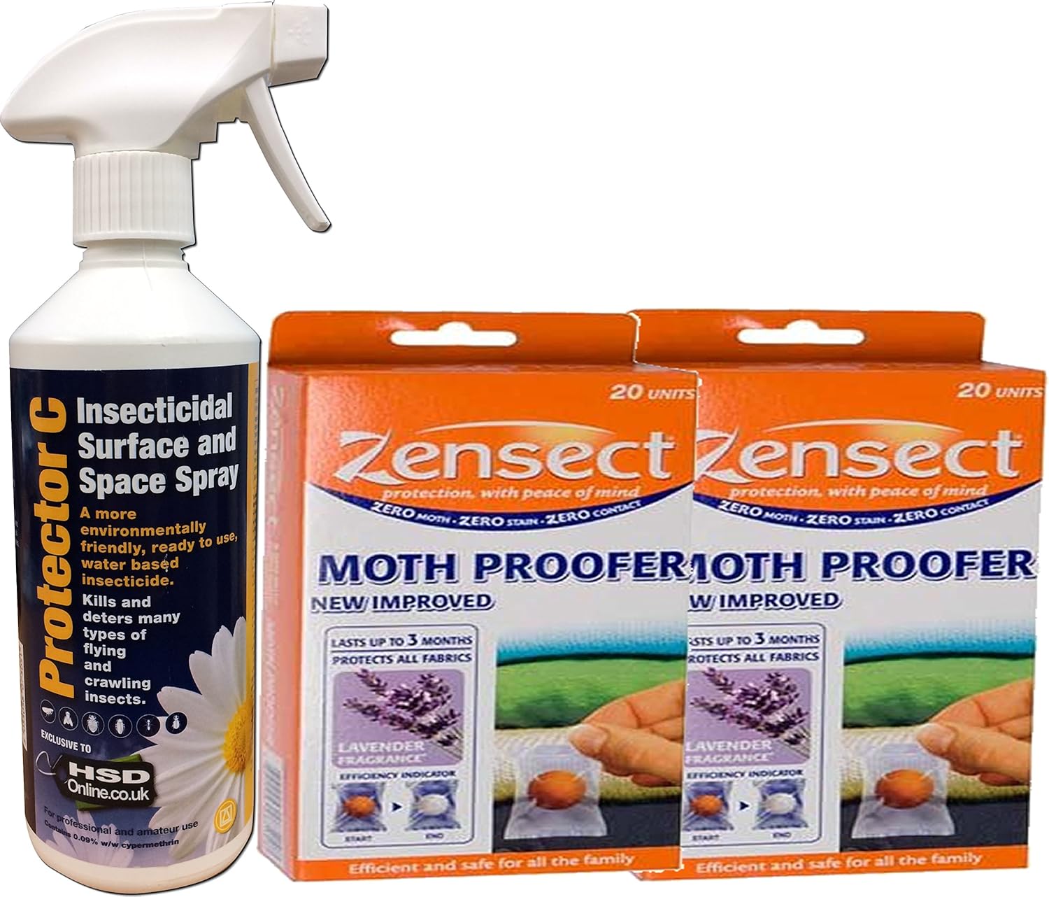 500ml Protector C Moth Spray + 40 Zensect Moth Proofer Balls with