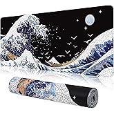 MEWOOCUE® Gaming Mouse Pad for Desk,Large Wave Mousepad Laptop,Black White Japanese Anime Mouse Mat,Long XXL Waterproof Keyboard Pads,Big Non-Slip Mousepads for Game Office Home(31.5 x 11.9 in)