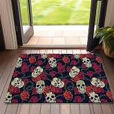 Halloween Sugar Skulls Welcome Door Mat,Vintage Roses Doormat for Outside Entrance Home Decor,Non-Slip Carpet Rugs with Felt Entryway Mat for Patio Indoor Front 17